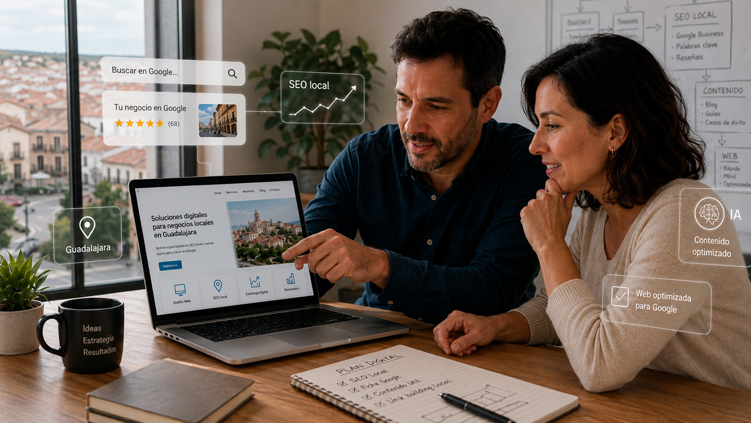 Consultor revisando una página web preparada para Google e inteligencia artificial en Guadalajara